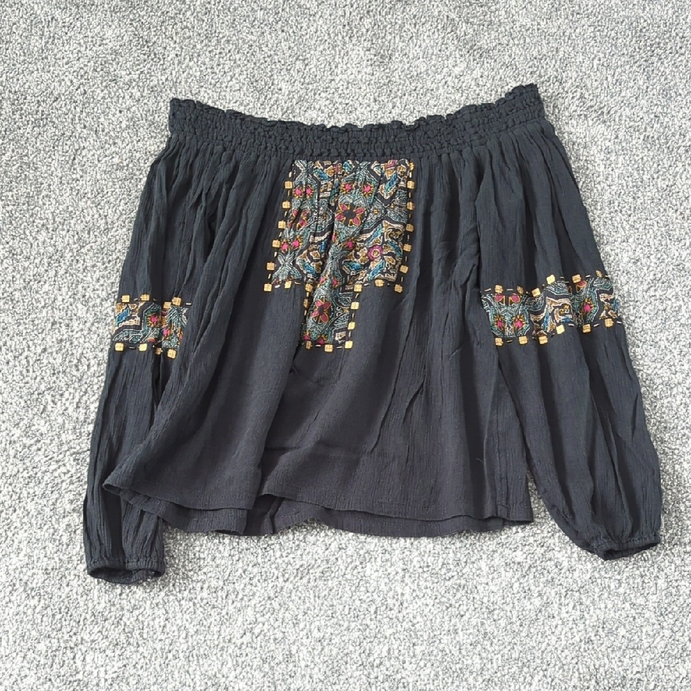 Hollister Black Shirt with Colorful Embroidery